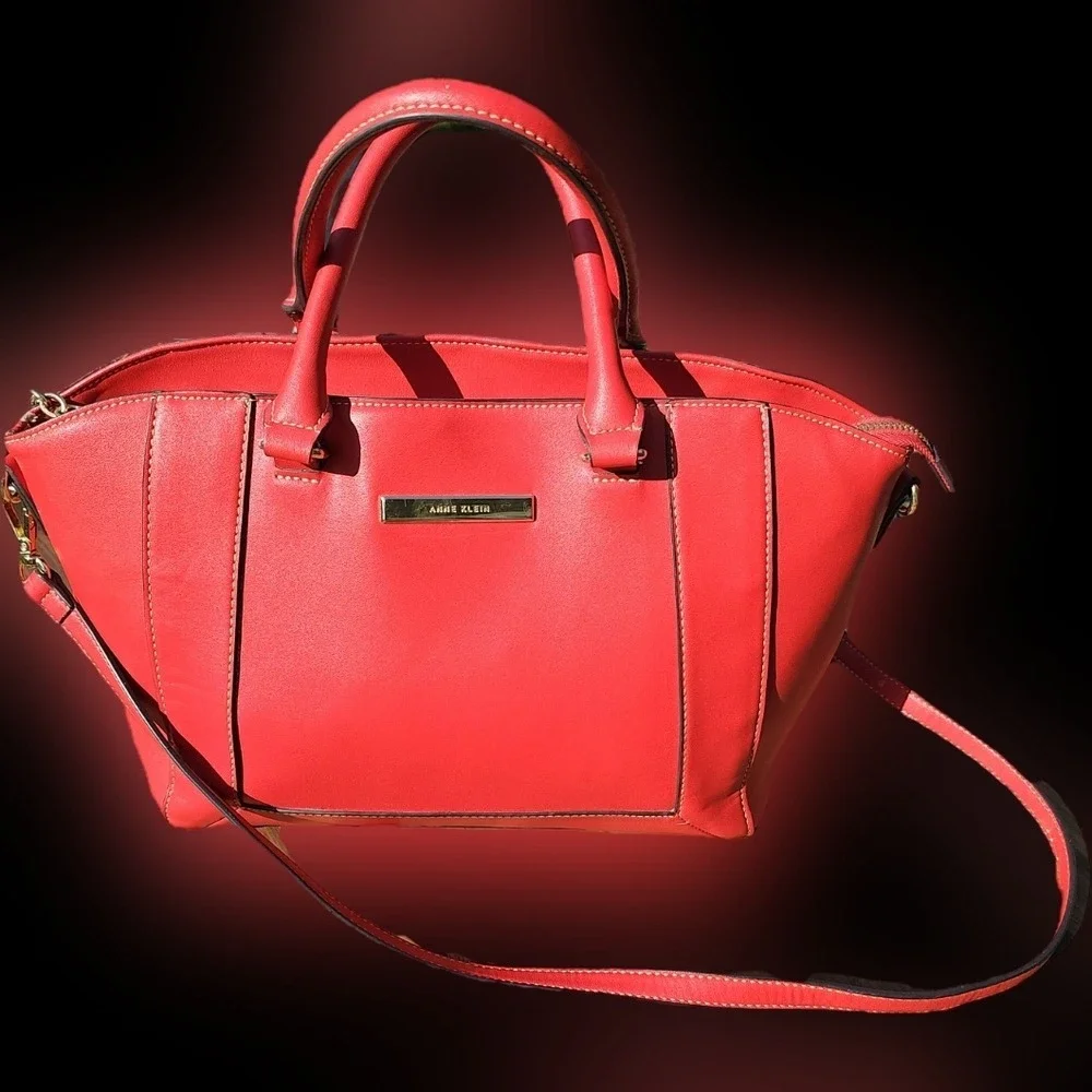 Anne Klein Red Satchel Shoulder Bag with Crossbody Strap Gold Hardware